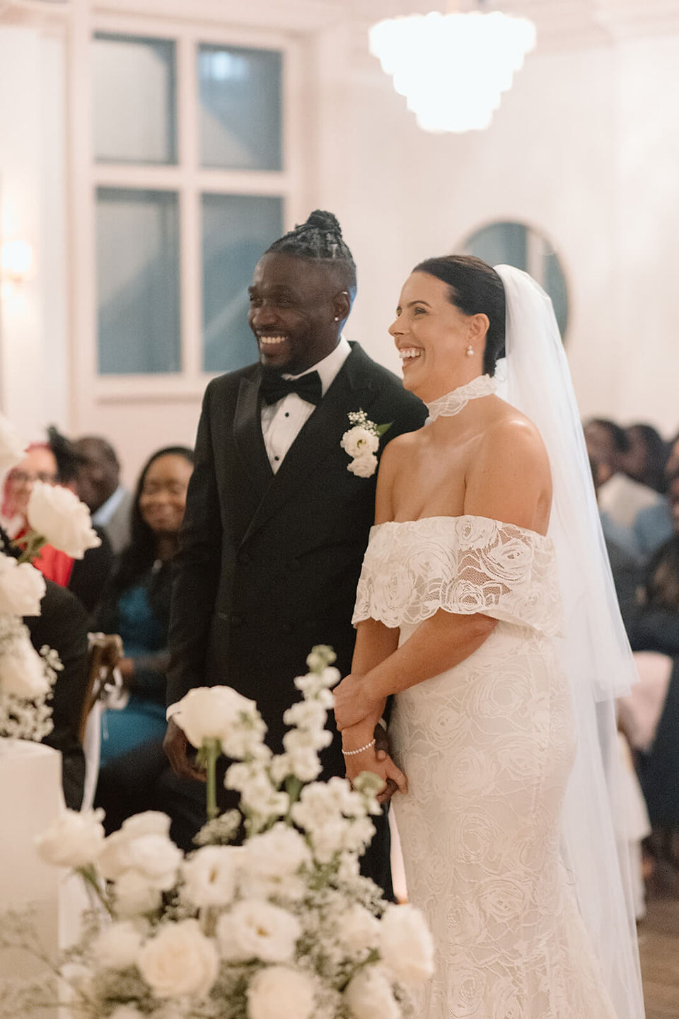 Bride and groom during elegant Drayton Court Hotel wedding ceremony