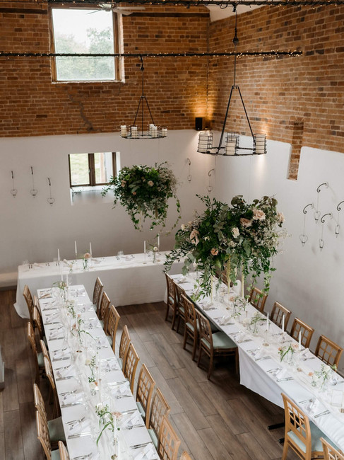 wedding flower clouds suspended above the reception room