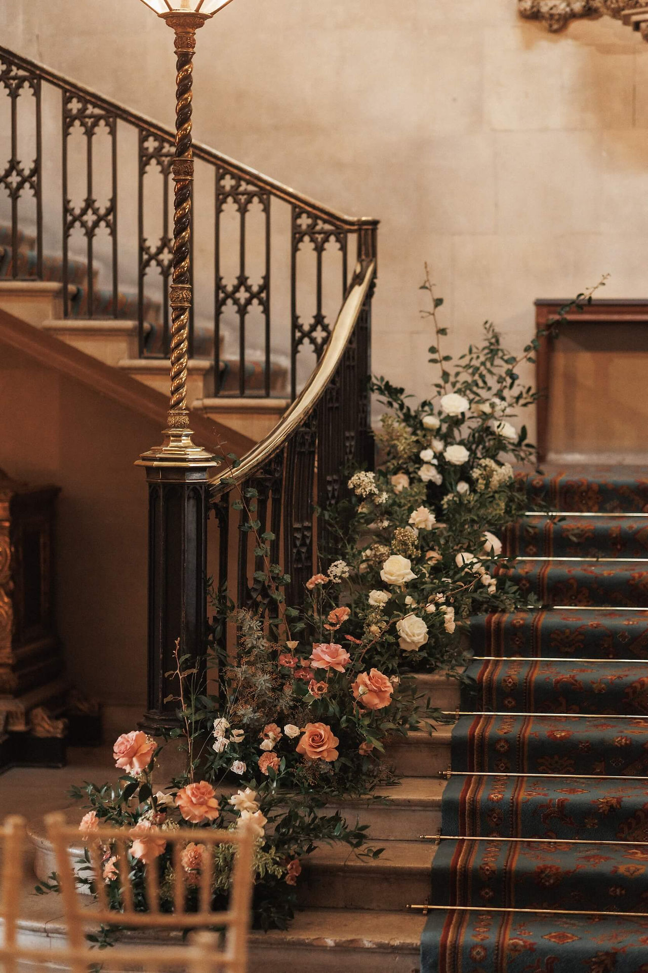 a beautiful staircase flower feature at Ashridge House