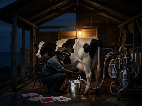 Pre-dawn Milking of Anansi's Island-Cow by Dr Dennis A Minott.