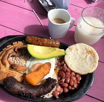Traditional Colombian breakfast meal served during Colombia motorcycle tour.