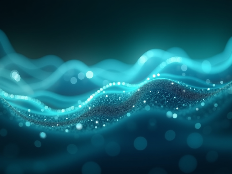 Dynamic abstract representation of flowing energy in deep blue and teal tones.