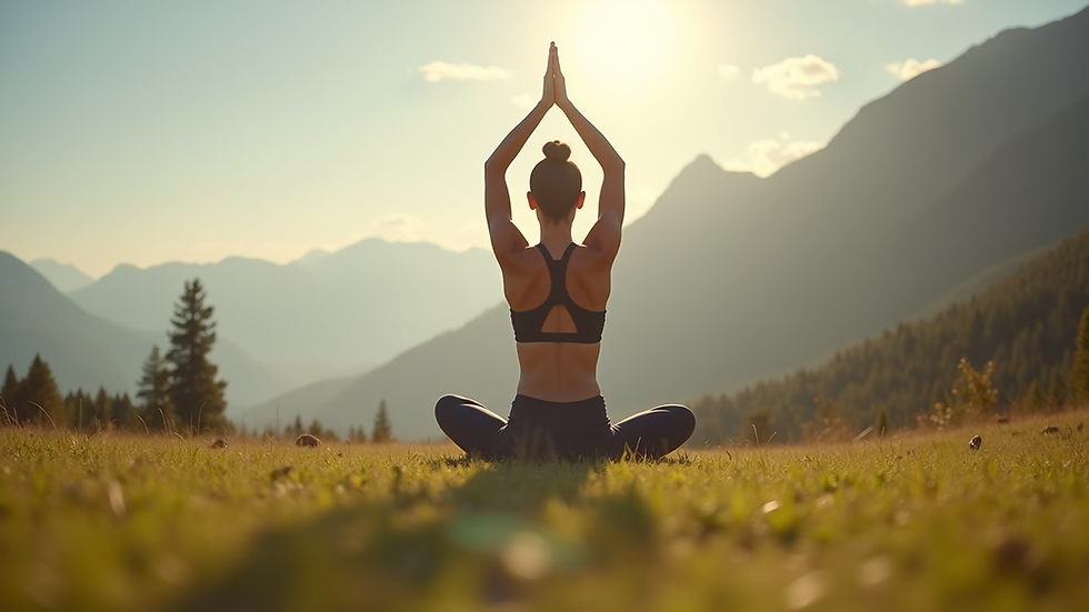 Eye-level view of a person practicing yoga outdoors