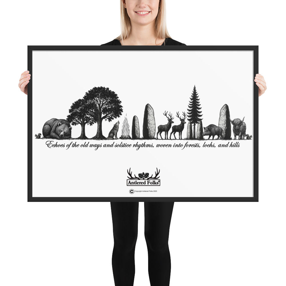 Antlered_Folks Framed Celtic Wall Art Print, Nordic Nature Decor 24"x36"