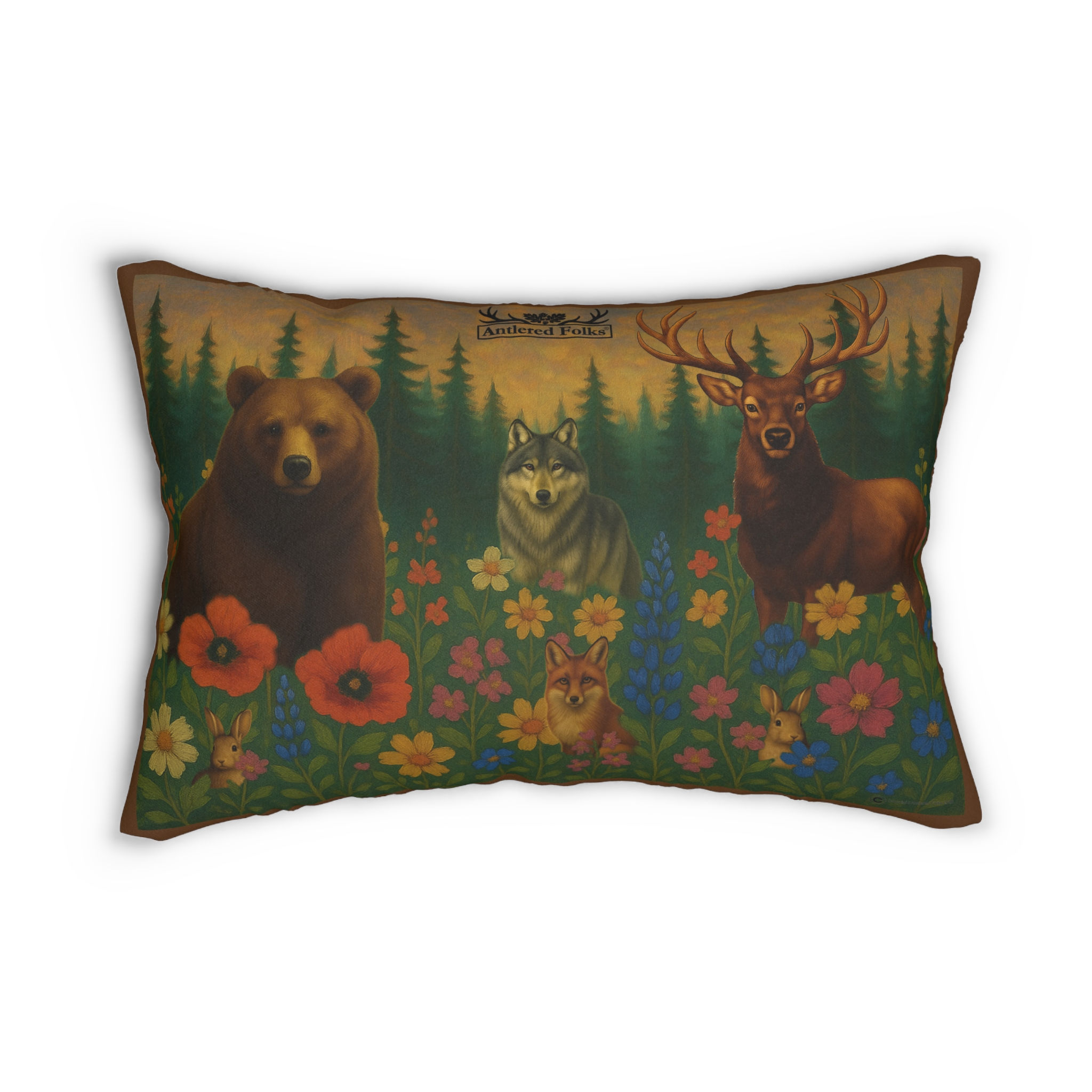 Antlered Folks Cosy Countryside Forest Wildlife Pillow, Home Lumbar Comfort