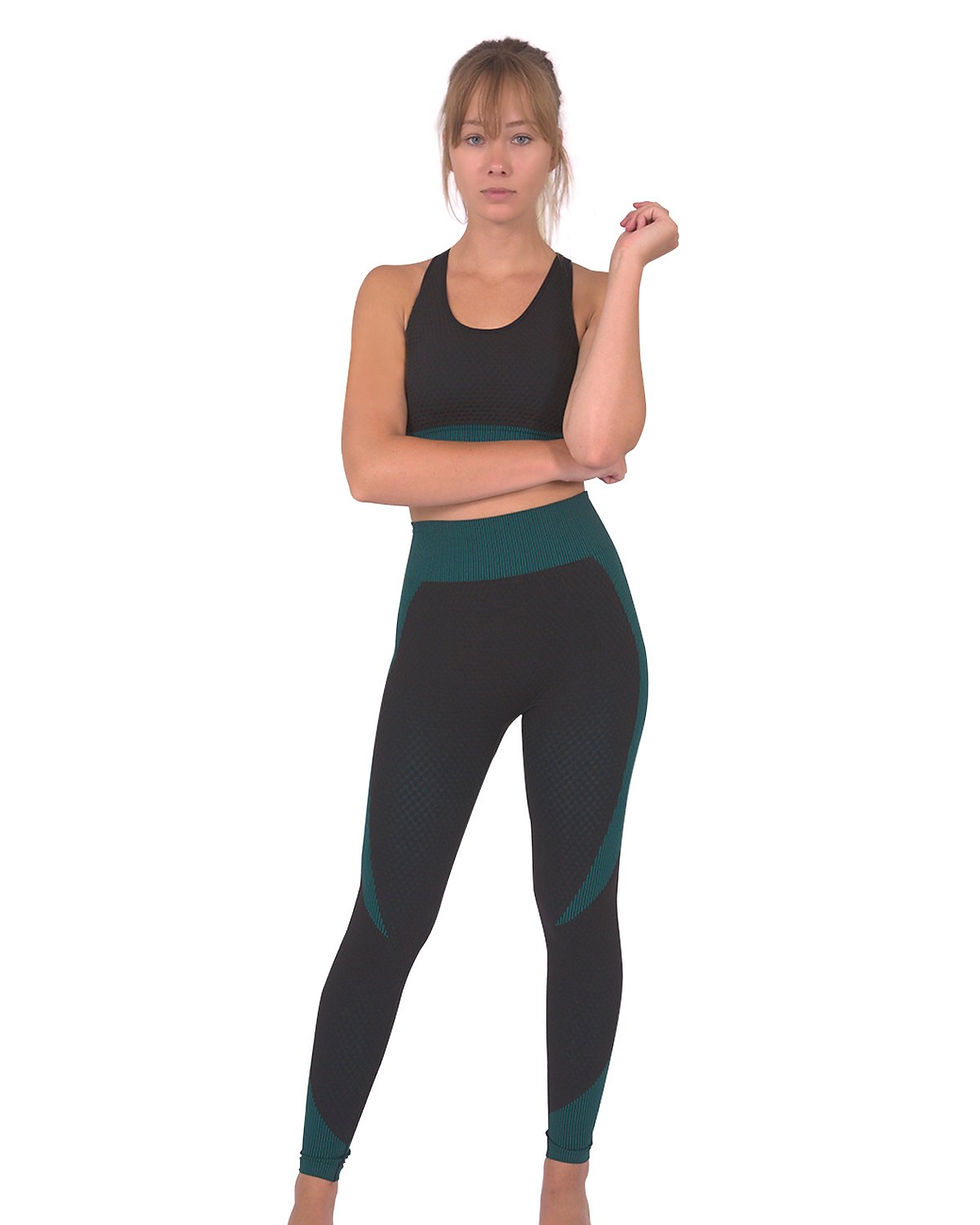 Hình thu nhỏ: Bộ đồ legging và áo thể thao liền mạch Trois - Đen và Xanh Lơ