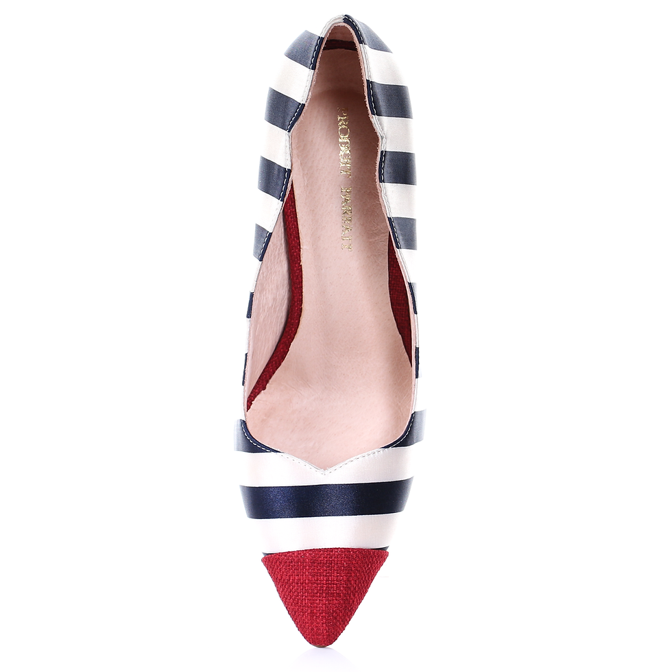 Thumbnail: Chrome Heel Two Tone Pointed Toe Pumps (Red)