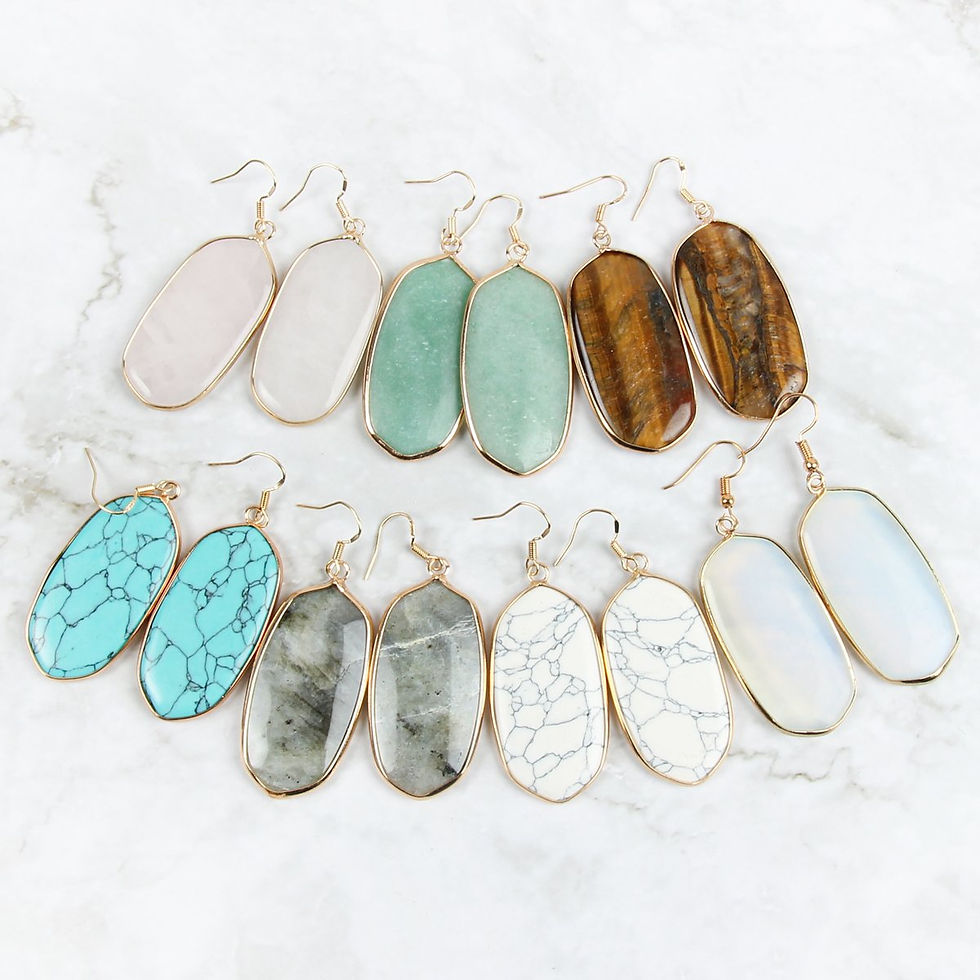 Hình thu nhỏ: Bông tai đá tự nhiên hình oval Hde1815