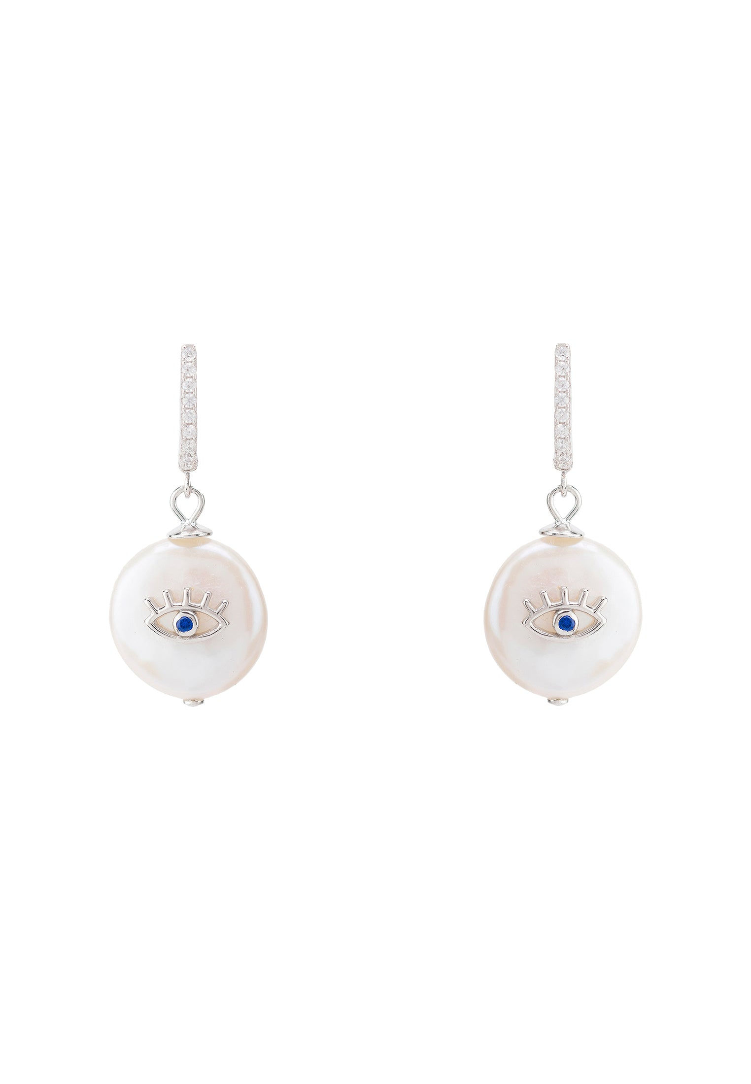 Eye With Pearl Earrings Silver
