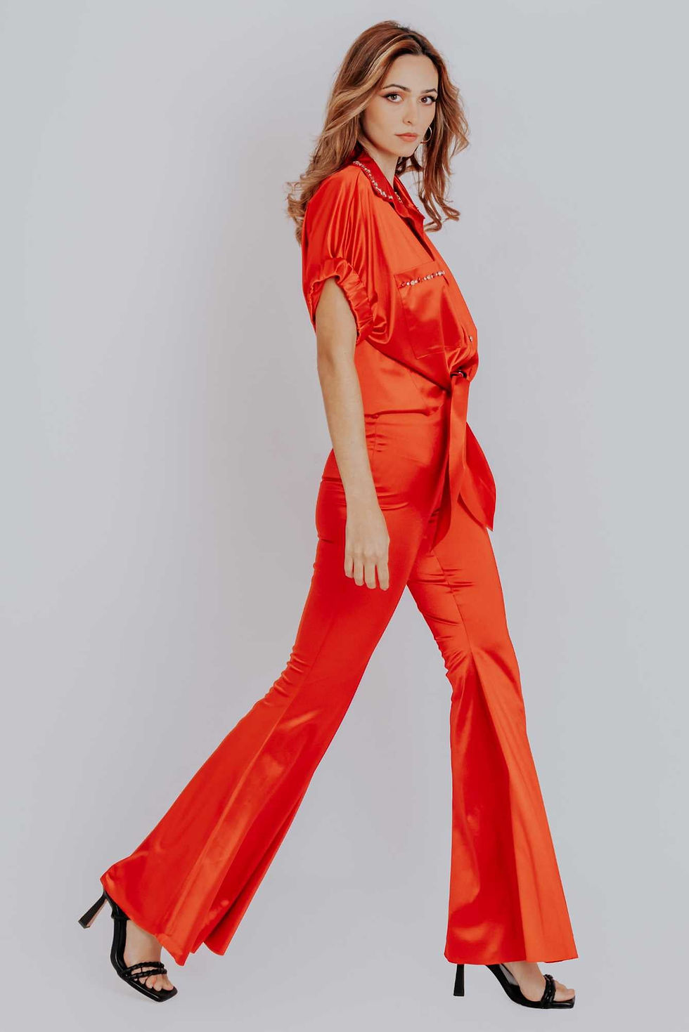 Thumbnail: Rosie Tie Front Satin Shirt