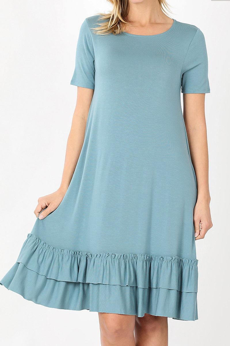 Thumbnail: Short Sleeve Ruffled Hem Dress