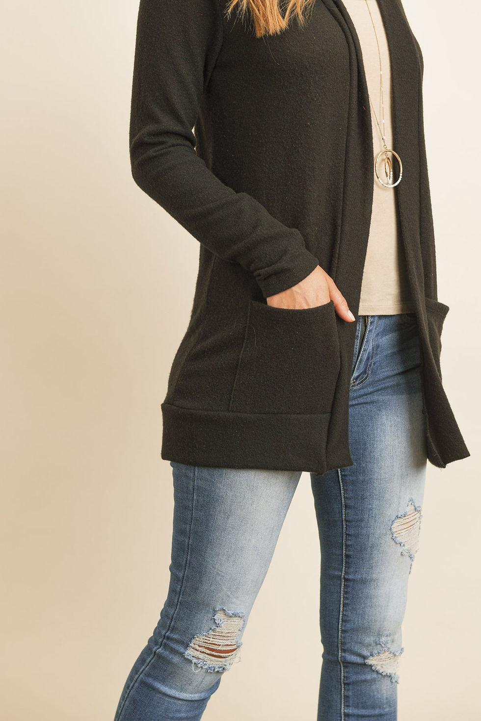 Thumbnail: Hacci Brushed Open Front Cardigan