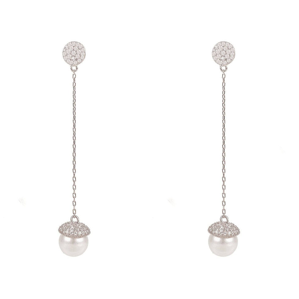 Khuyên tai dài ngọc trai bạc