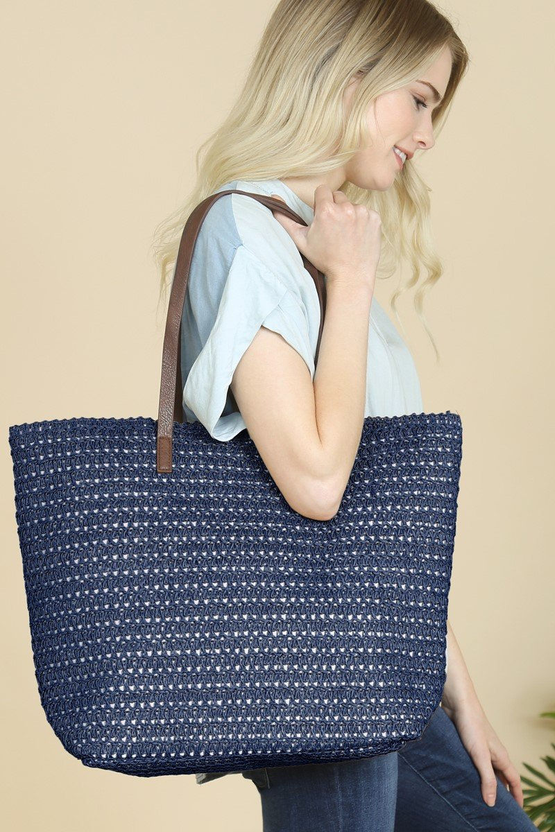 Túi tote rơm xanh navy Pb0033-Nv