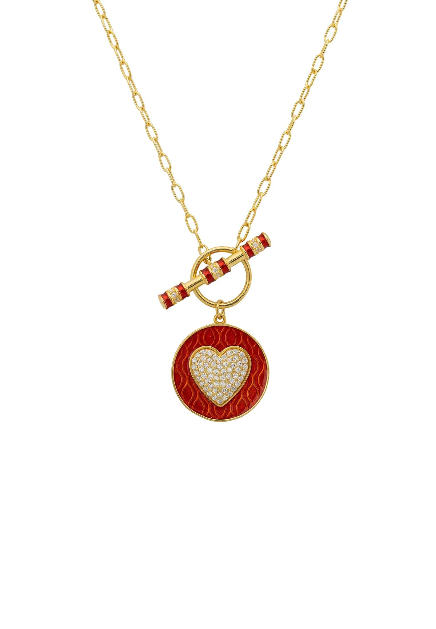 Heart Enamel Lariat Necklace Gold