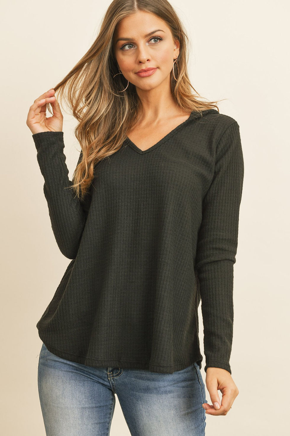 Thumbnail: V-Neck Long Sleeved Waffle Top