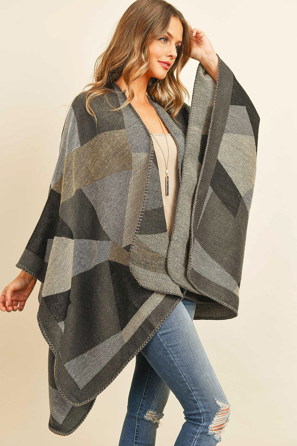 Thumbnail: Hdf3149br - Brown Abstract Pattern Open Front Kimono