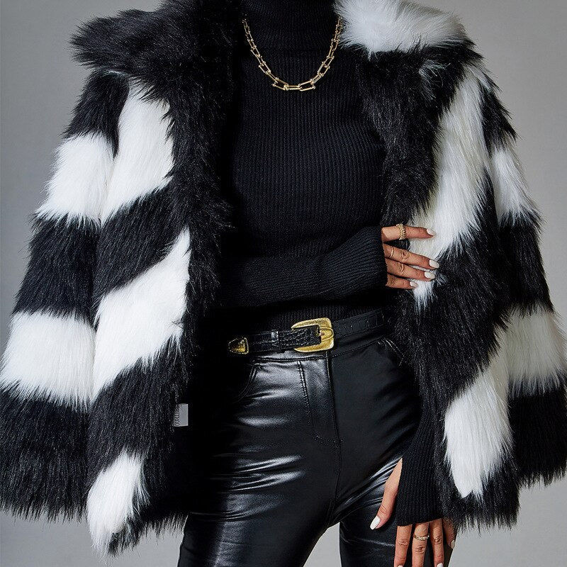 Thumbnail: Black Faux Rabbit Fur Coat