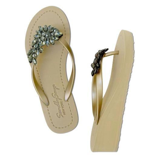 Thumbnail: Manhattan Black - Rhinestone Mid Wedge Flip Flops