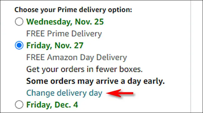 Screenshot of Amazon shipping and delivery options