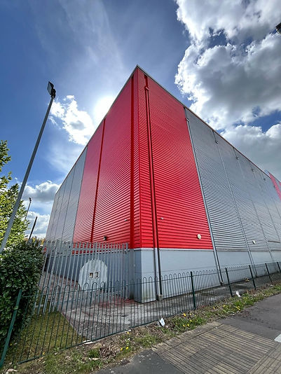 Red spray painted building