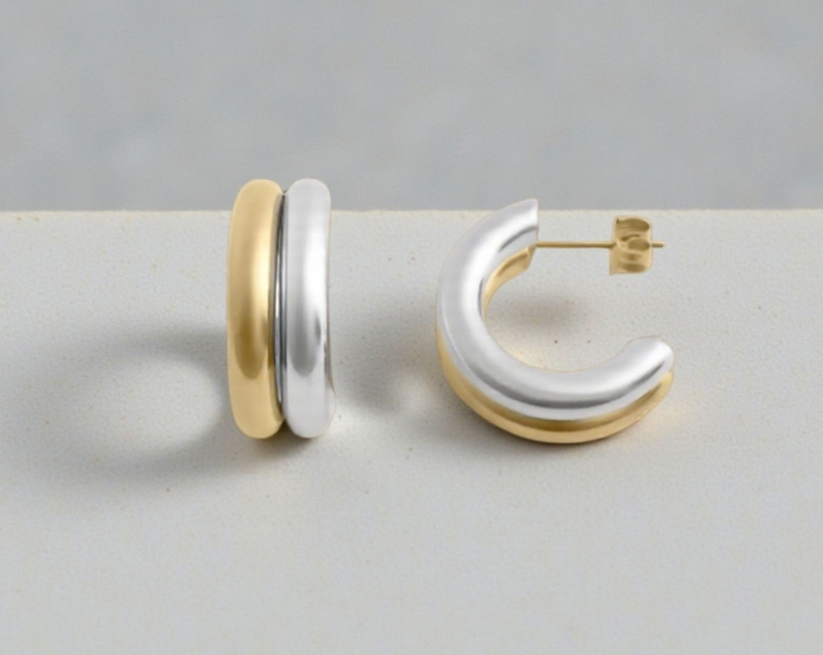 Mixed Metal Statement Huggie Earrings