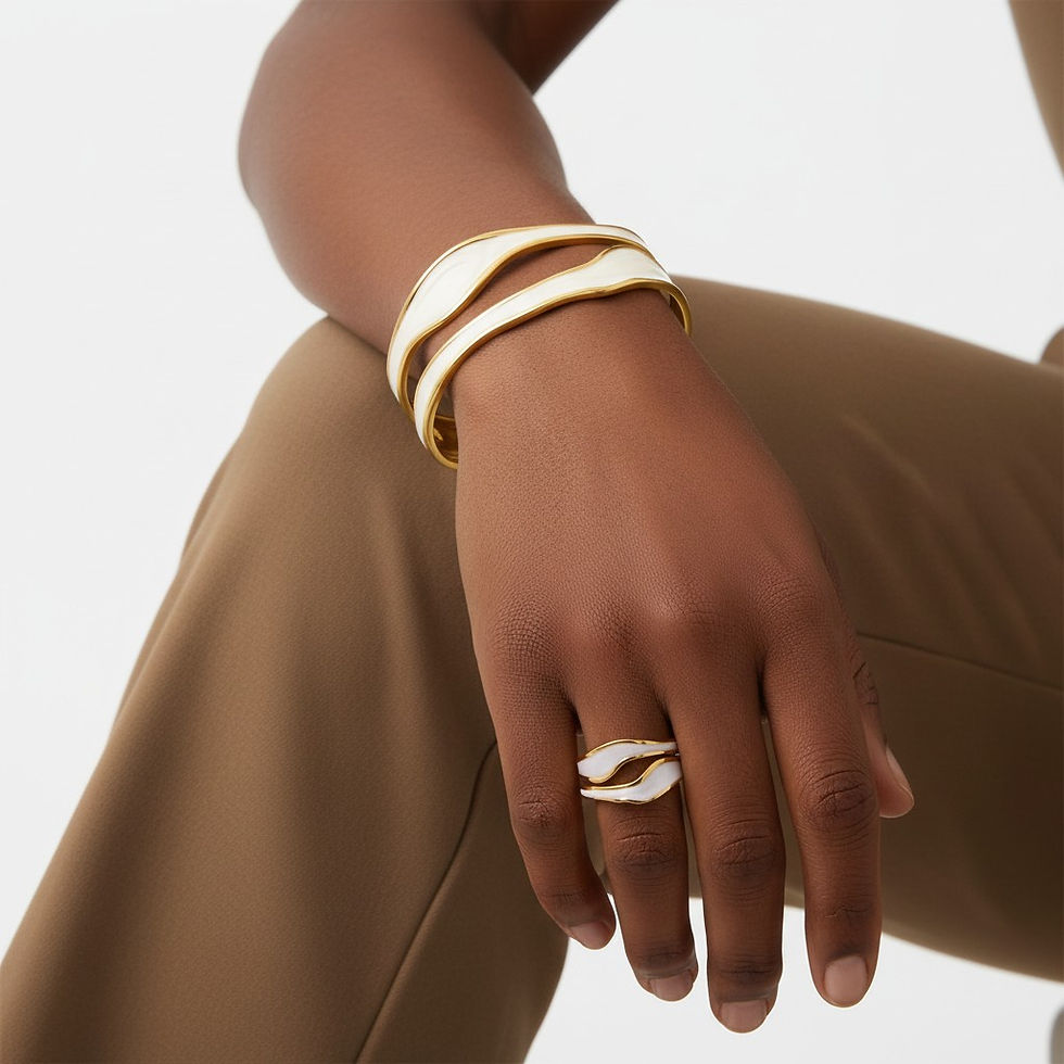 Thumbnail: Modern Statement Cuff & Ring Set – 18K PVD Gold