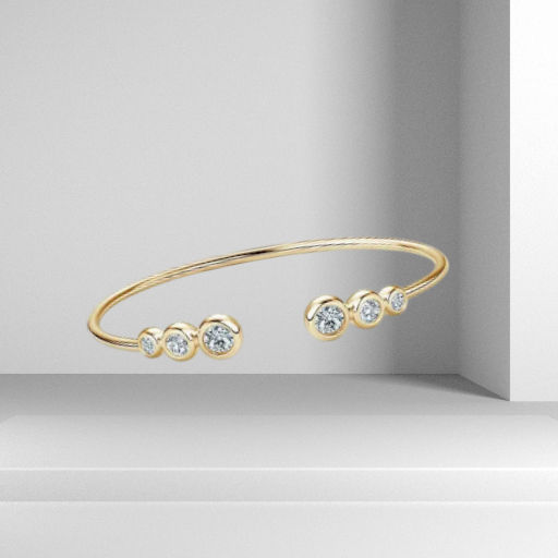 Moissanite Open Cuff Bracelet — Platinum-Plated Sterling Silver (Gold or Silver)