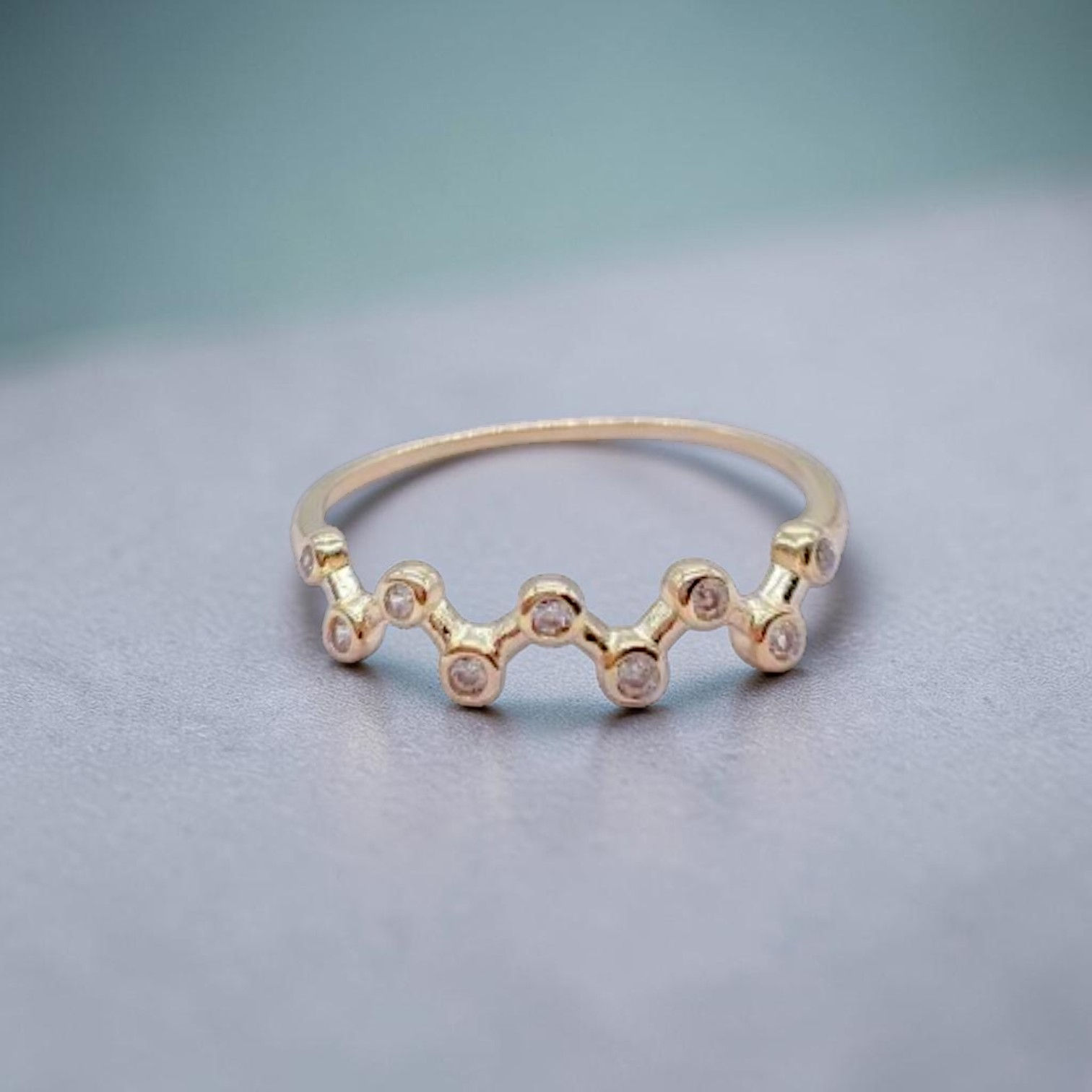 18K Gold Filled Zig-Zag Ring – Dainty CZ Stacking Ring