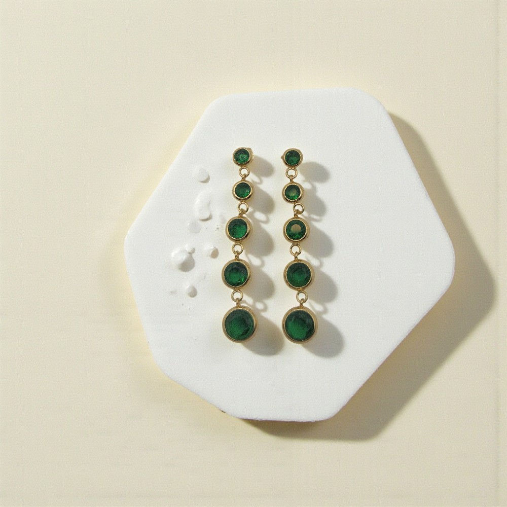 Gold Triple Gem Drop Earrings