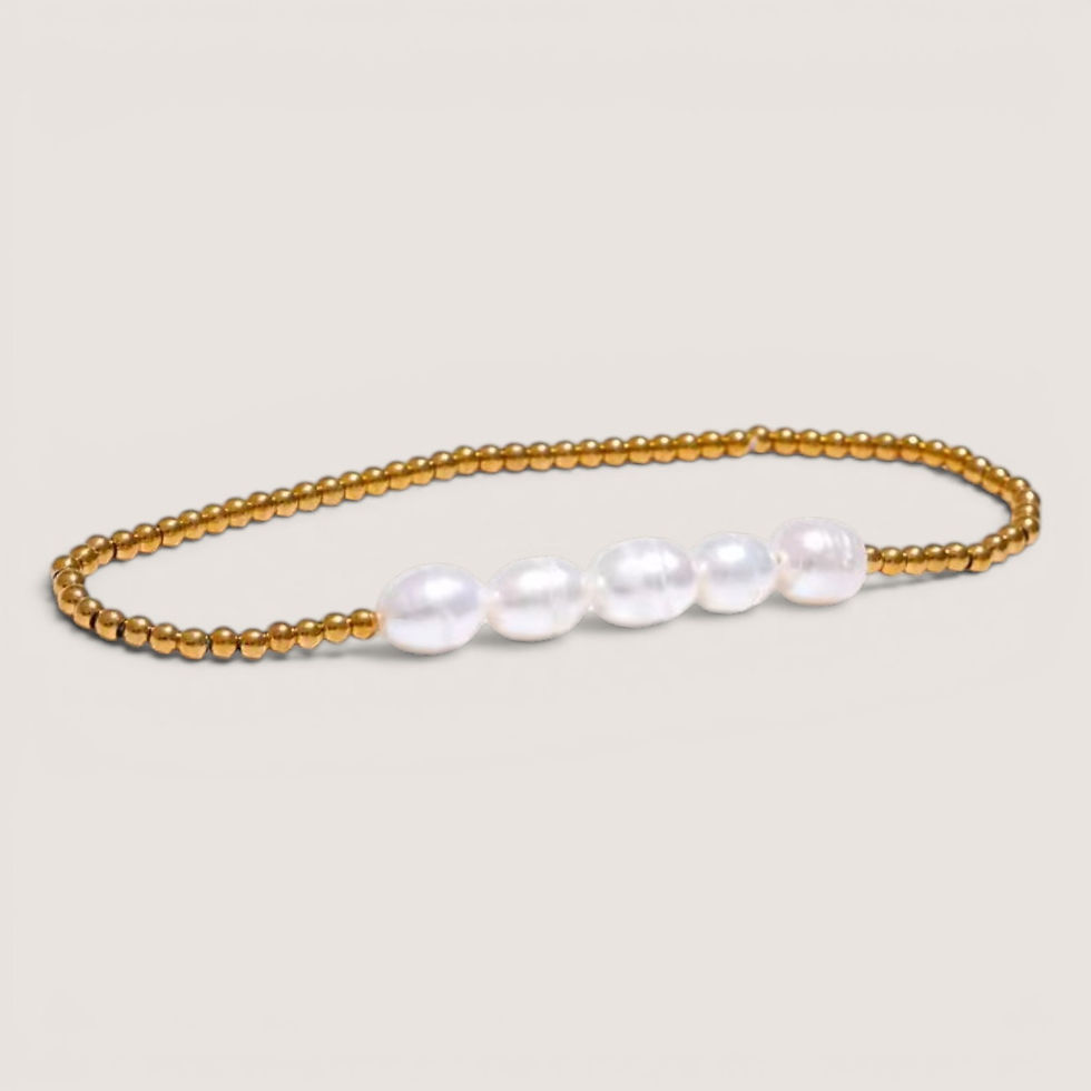 Thumbnail: Pearl Stretch Bracelet – 18K PVD Gold Beaded