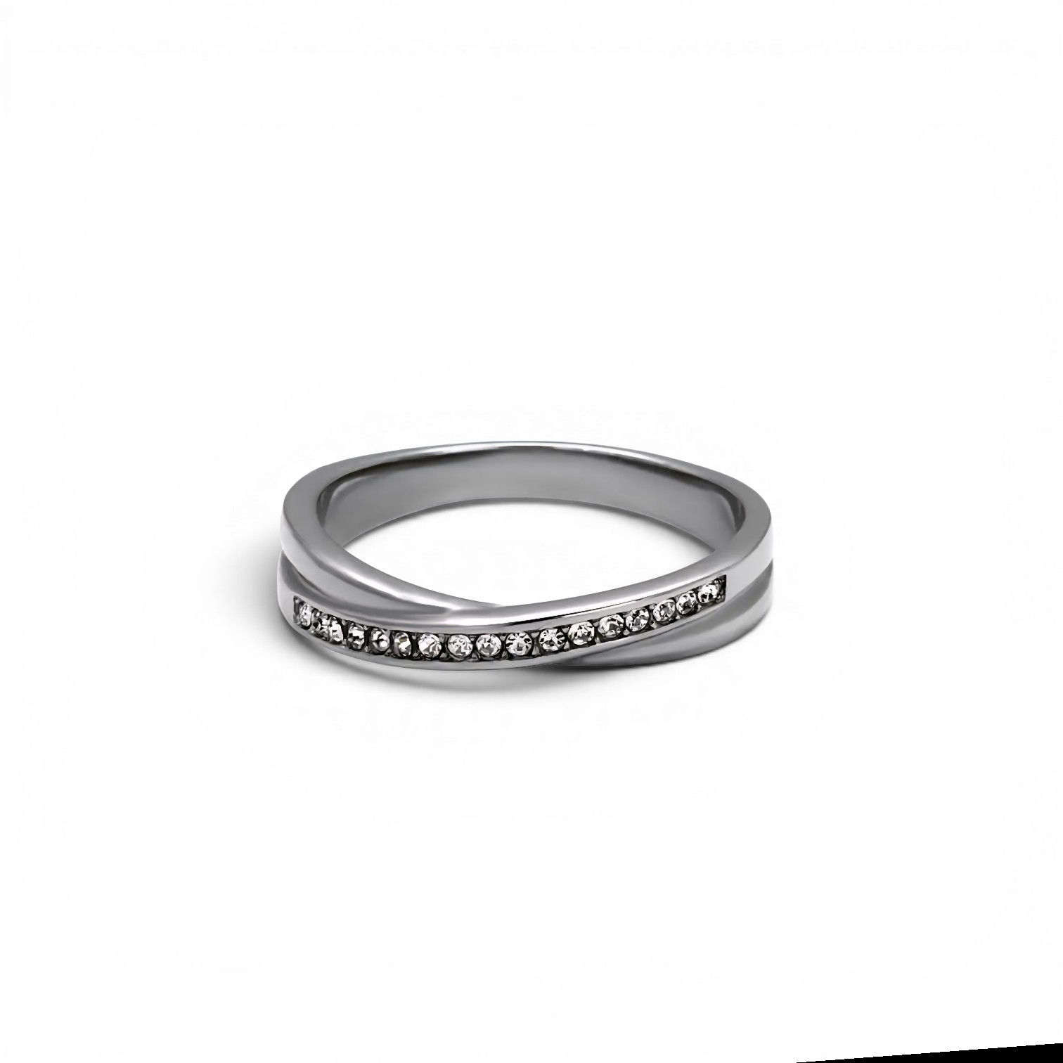 Twisted Crystal Stainless Steel Ring | High-Polish | Sizes 6, 7 & 8