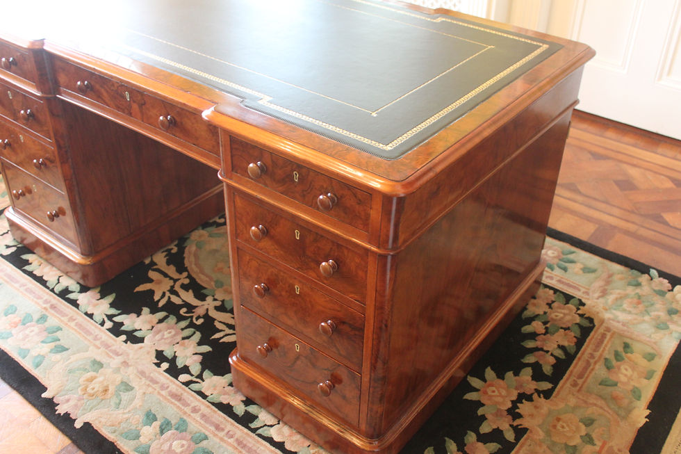 Thumbnail: A rare Victorian burr walnut partners desk by Edwards & Roberts
