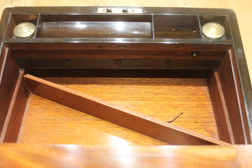 Thumbnail: Victorian figured walnut writing slope with Bramah lock and keys 4910