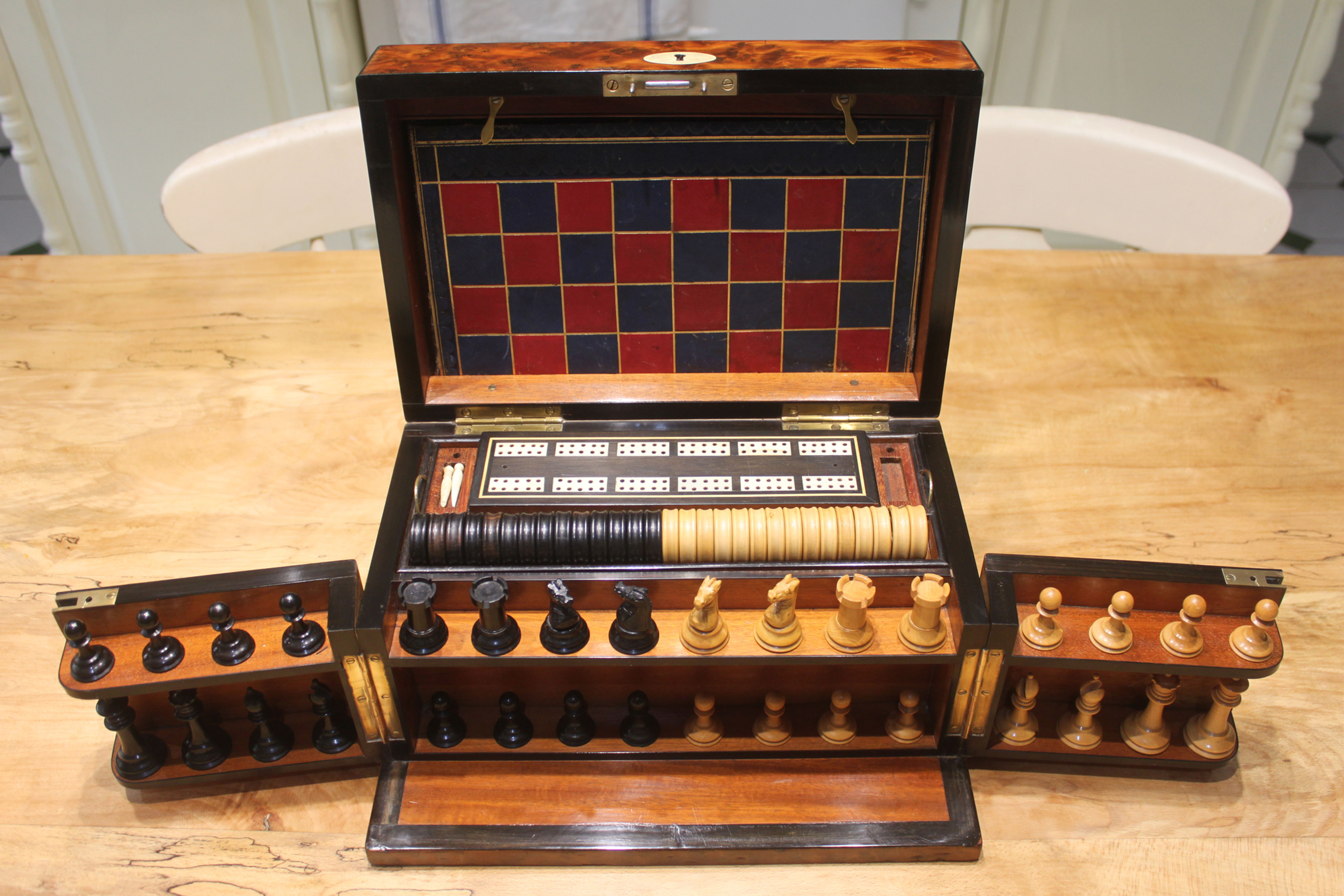 Victorian burr walnut games compendium