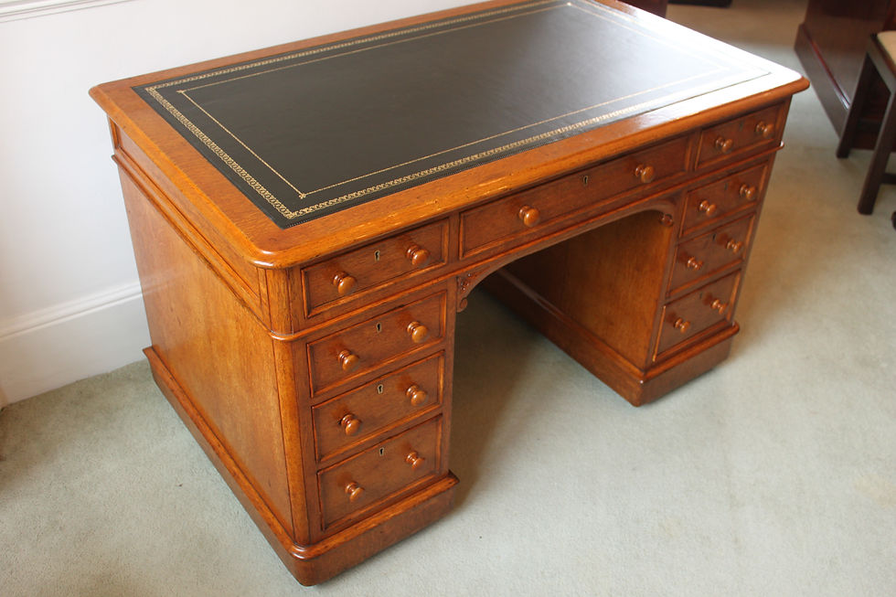 Thumbnail: Victorian oak nine drawer pedestal desk by Edwards & Roberts
