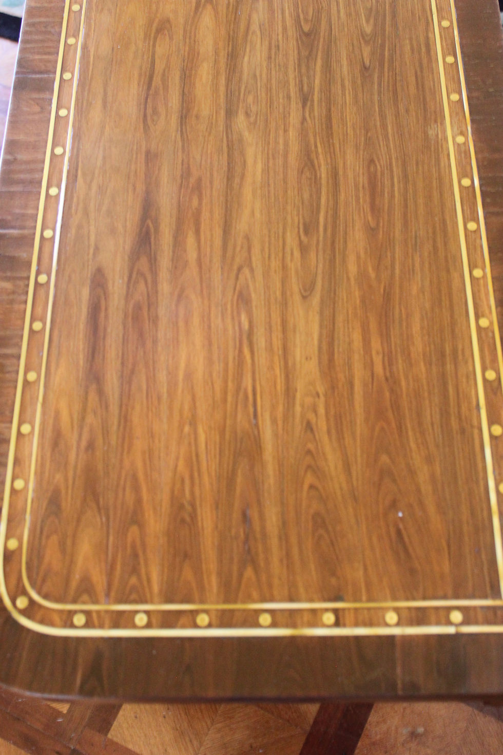 Thumbnail: A fine Regency period mahogany brass inlaid fold-over card table