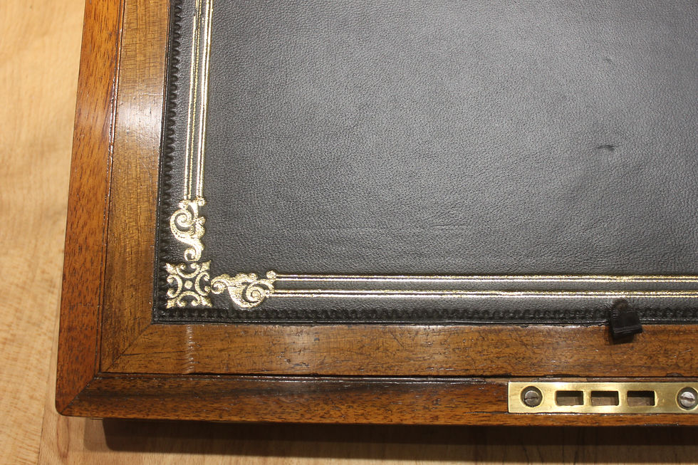 Thumbnail: A good Victorian figured walnut brass bound writing slope + secret drawers 4914