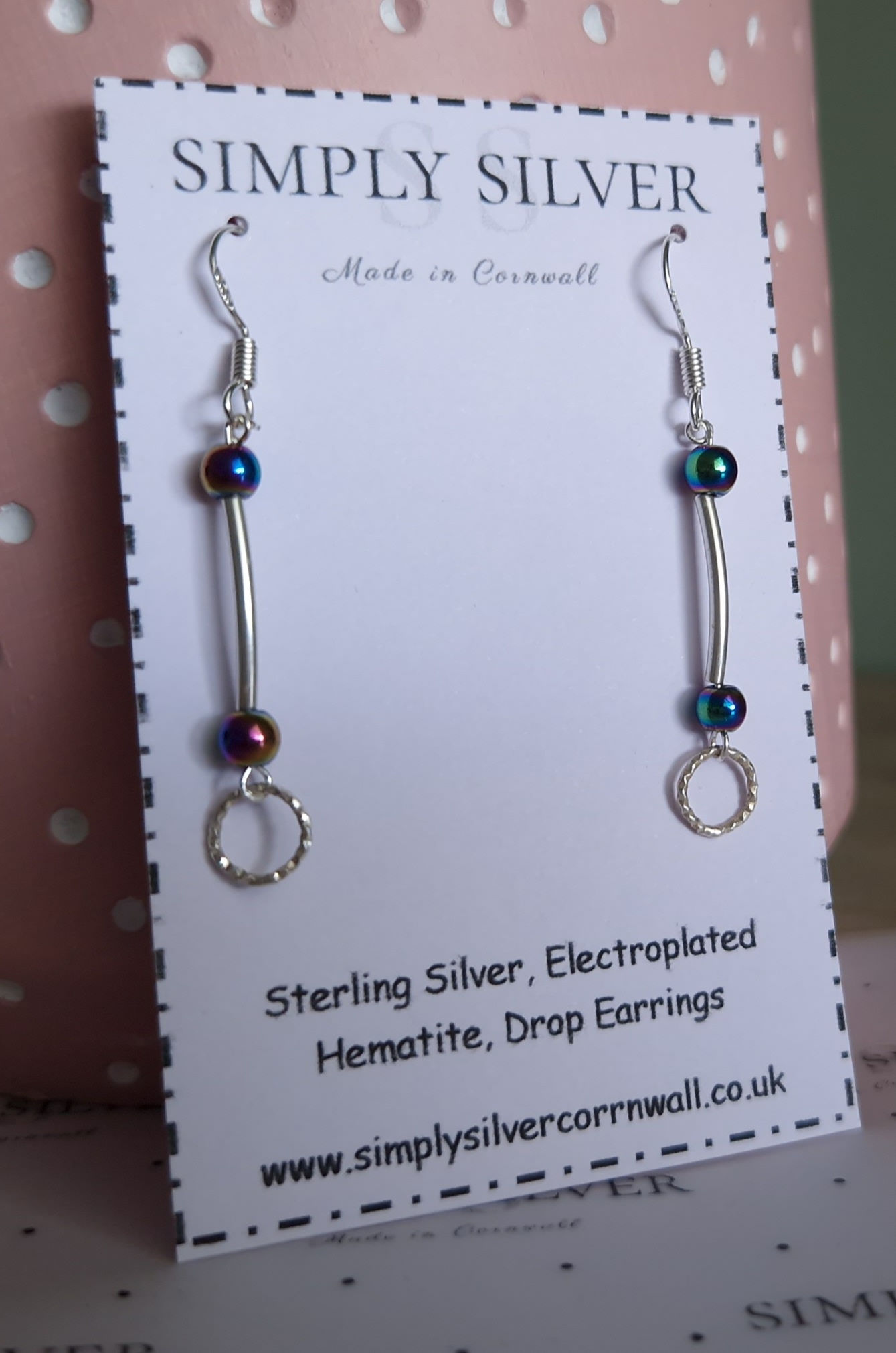 Sterling Silver , Electroplated Hematite Drop Earrings 