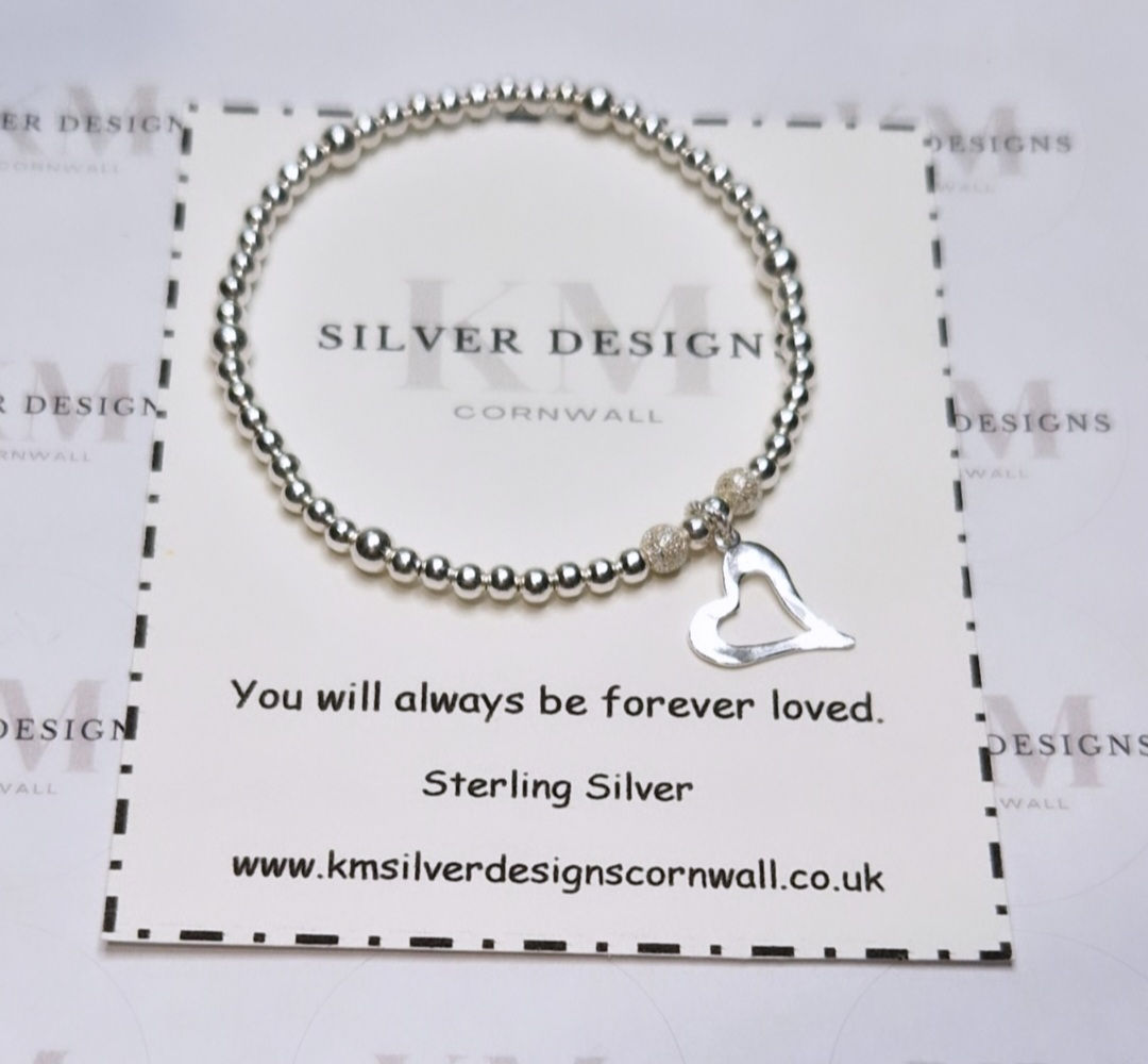 Hammered Heart - Sterling Silver Stacking Bracelet 