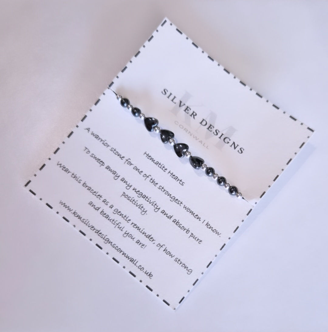 Hematite Hearts and Sterling Silver Beaded Stacking Bracelet 