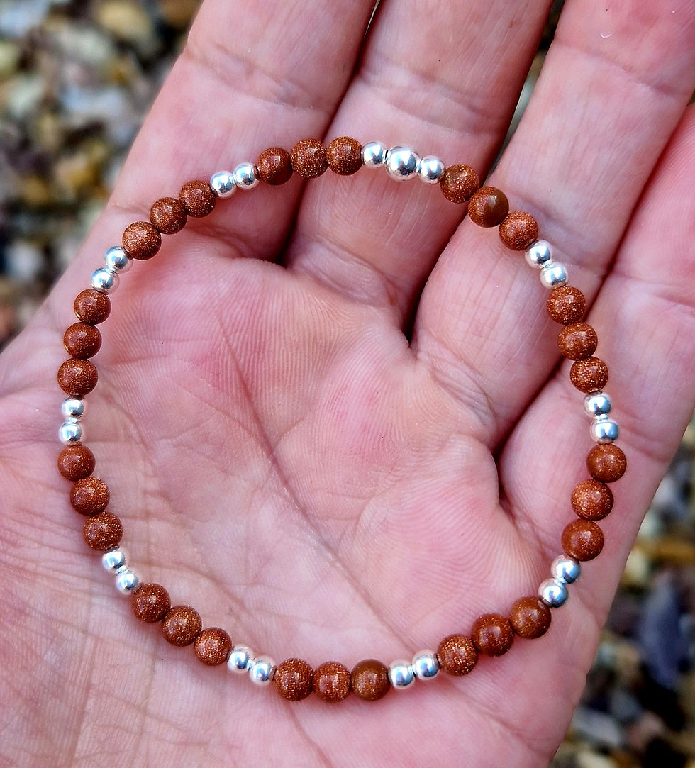 Thumbnail: Goldstone and Sterling Silver Stacking Braceket 