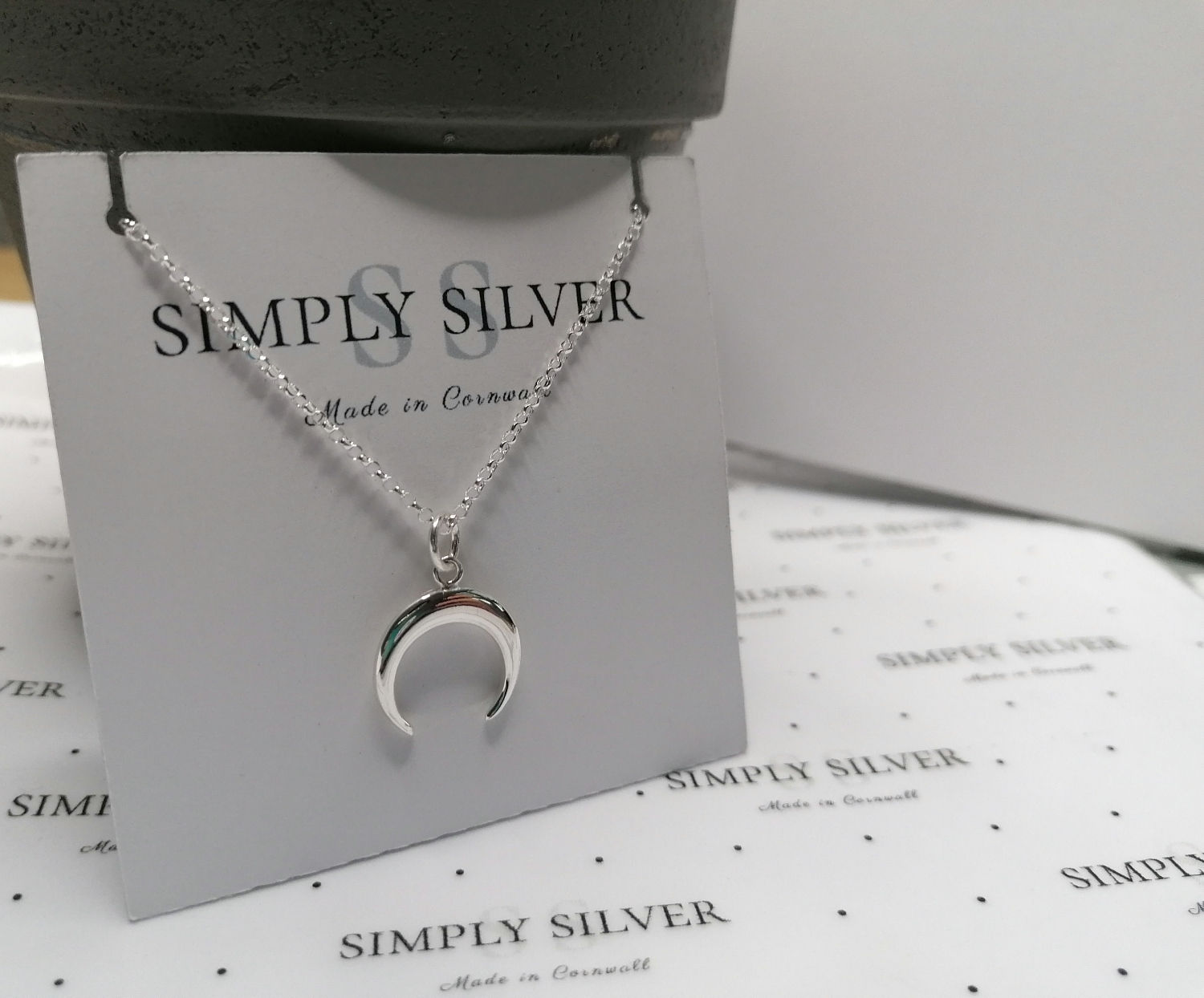 Sterling Silver Crescent Moon Necklace 