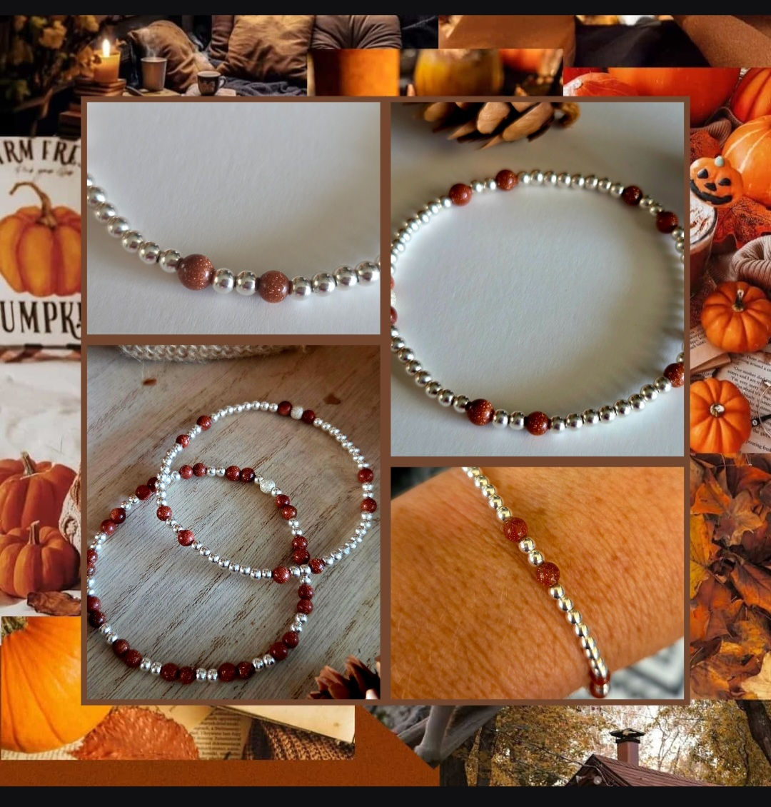 Sterling Silver, Goldstone stacking bracelet 