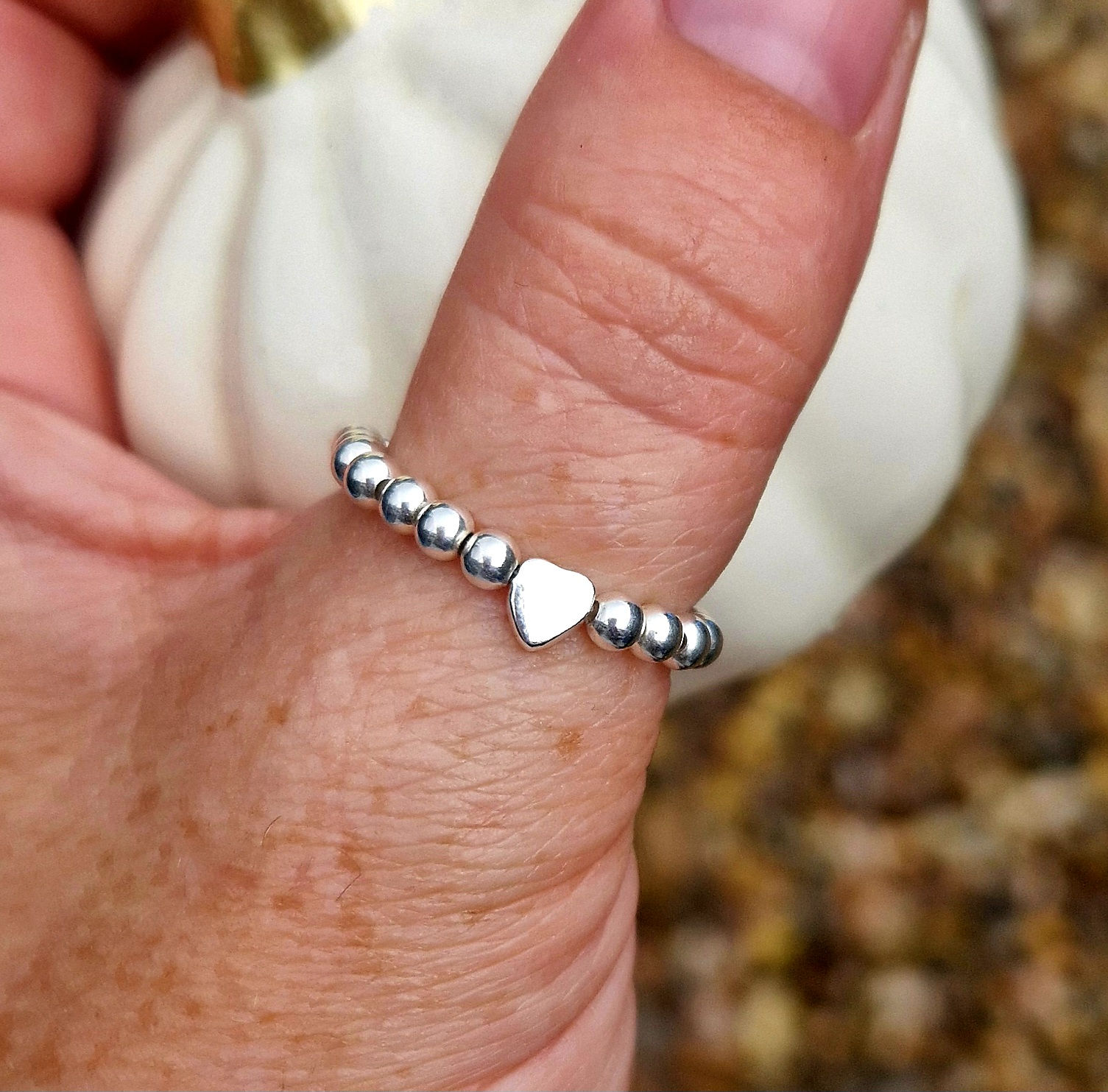 Sterling Silver ' Heart' beaded Stacking Ring 