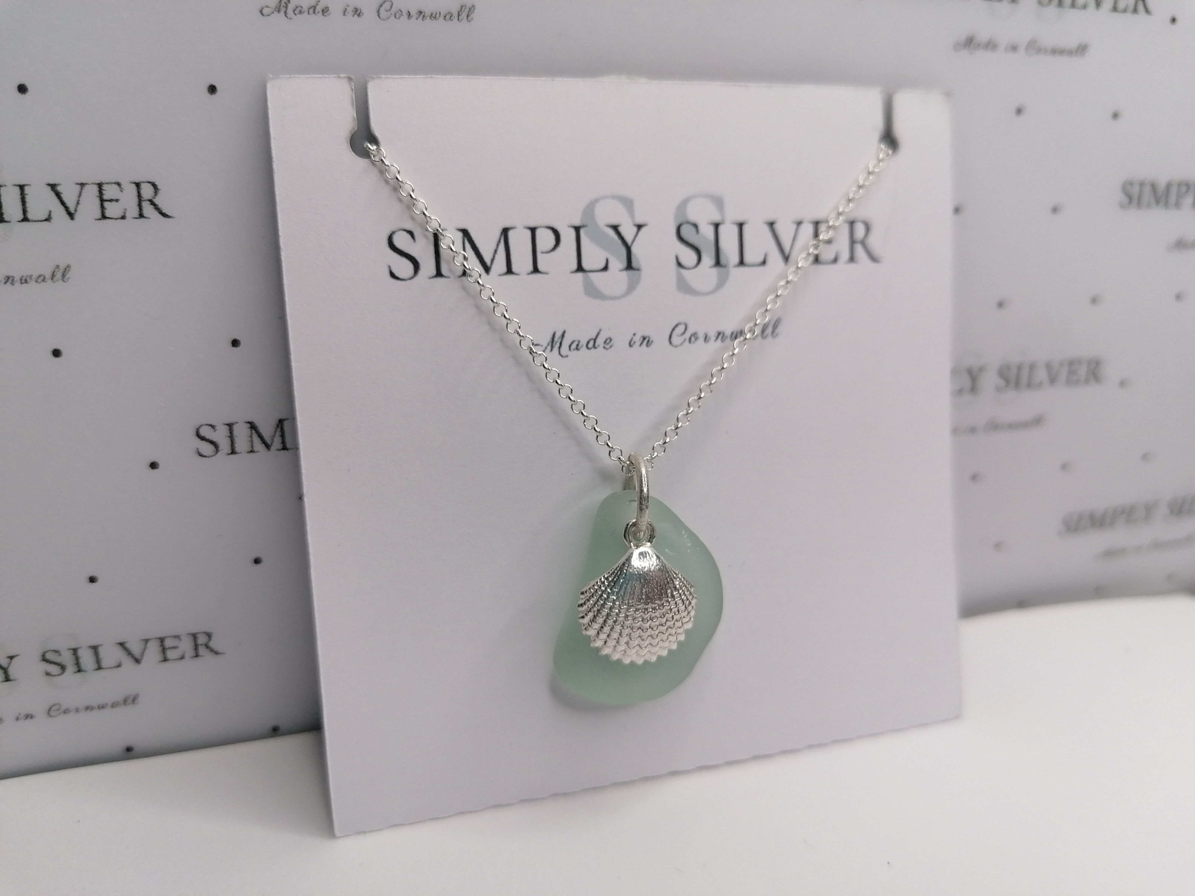 Sterling Silver Sea Glass with Shell Necklace 
