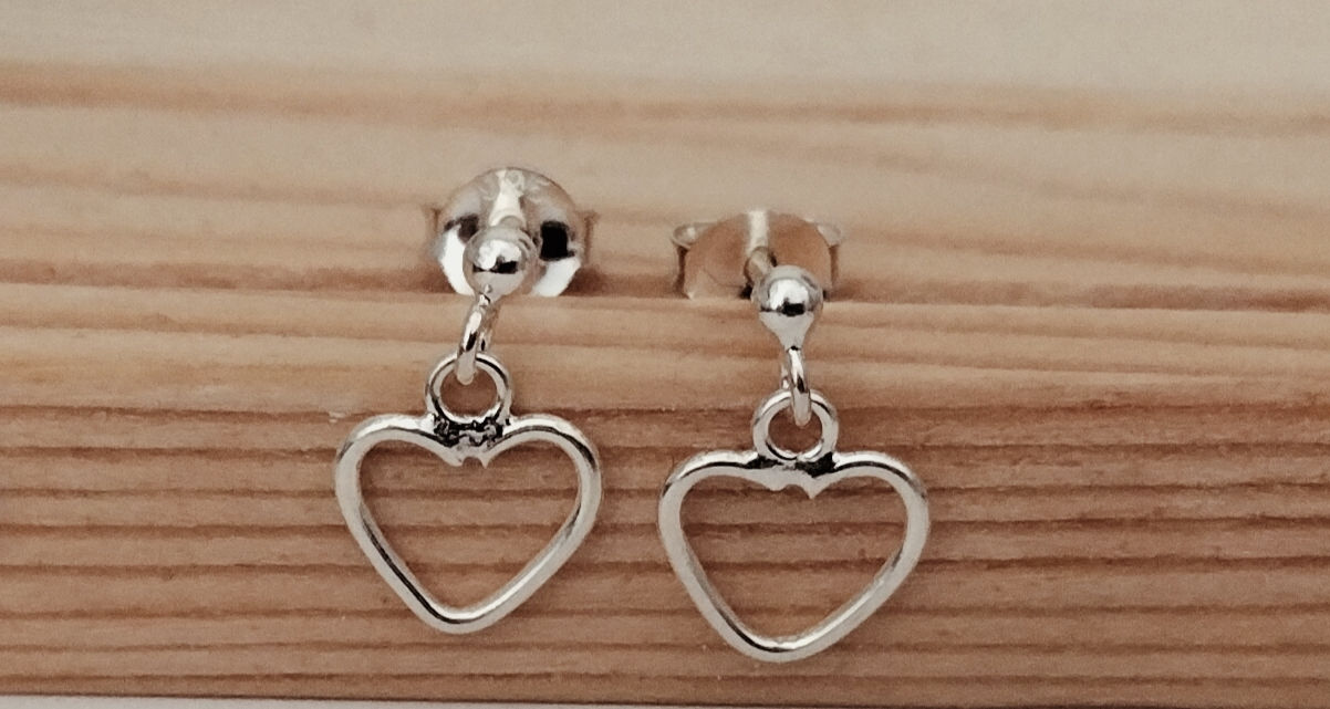 Sterling Silver , Drop Heart Studs 