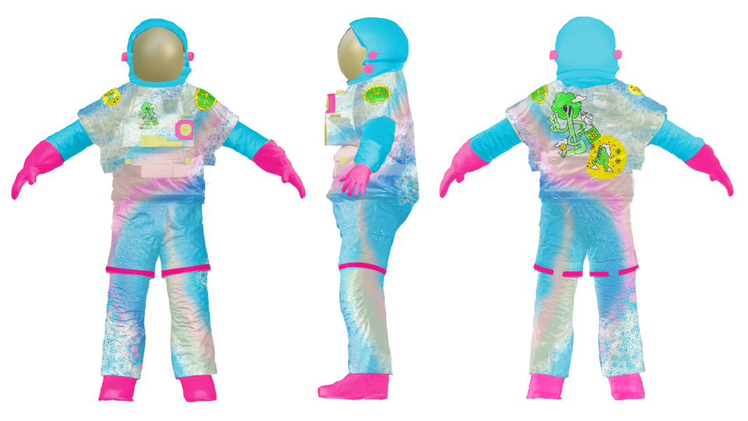 ly leova, Lush Wearable concept sketch. 3D model CGI of a couple of pink and blue astronaut suits