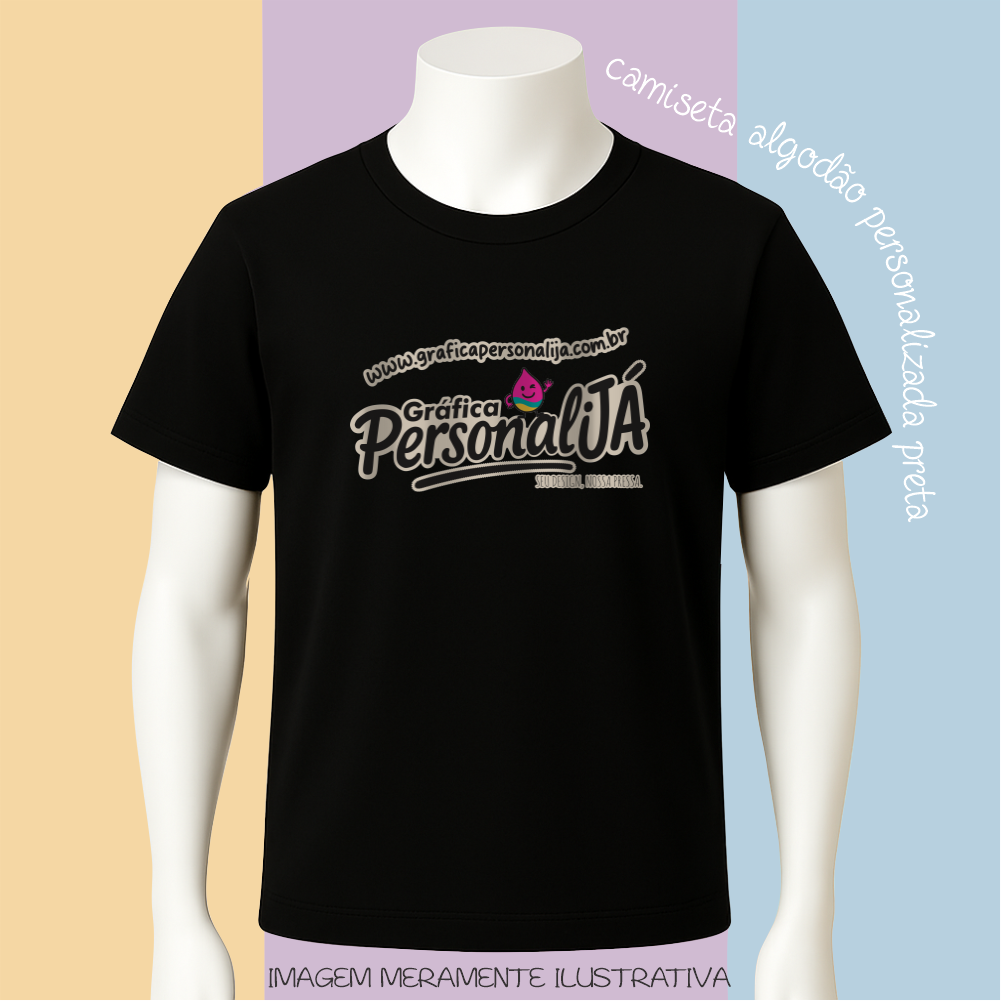 Camiseta preta personalizada A4 (apenas frente) | Algodão 30.1 (XG)