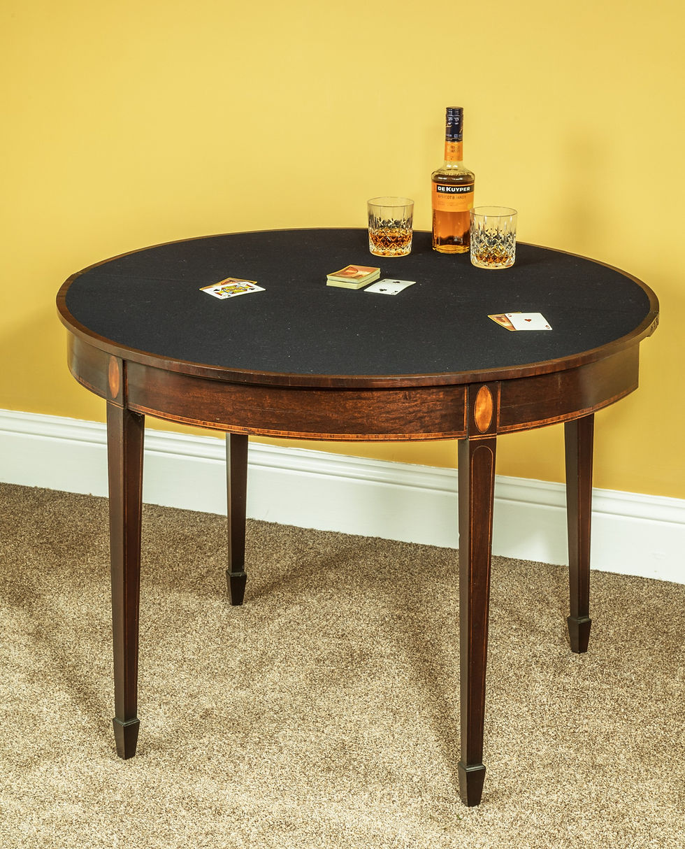 Thumbnail: Sheraton Period Mahogany Demi-Lune Card Table